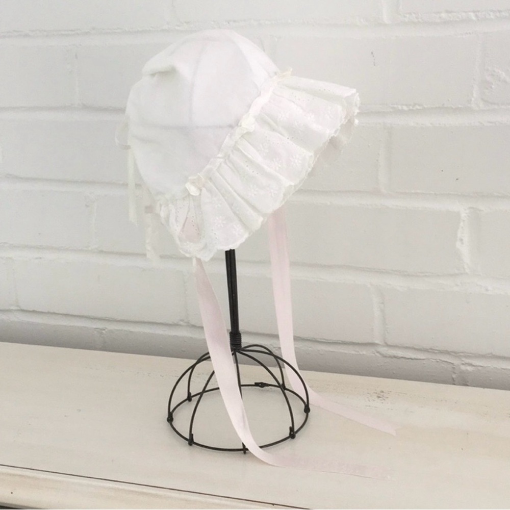 Infant Baby Girl Classic Vintage Eyelet White Summer Bonnet Hat 3-9 Months